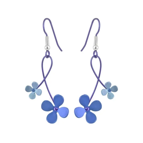 Double Four Petal Blue Drop & Dangle Earrings